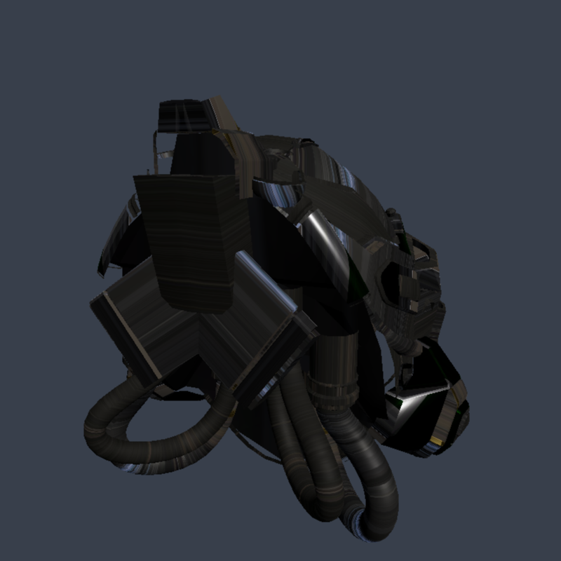 The same helmet before the fix: near-black, the texture detail smeared into streaks