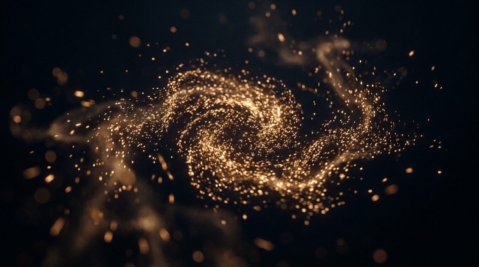 Thousands of golden embers swirling in a vortex